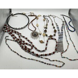 Mixed Lot 9 Necklaces Boho Silver Tone Muti Colored Beads Glass Acrylic Seed